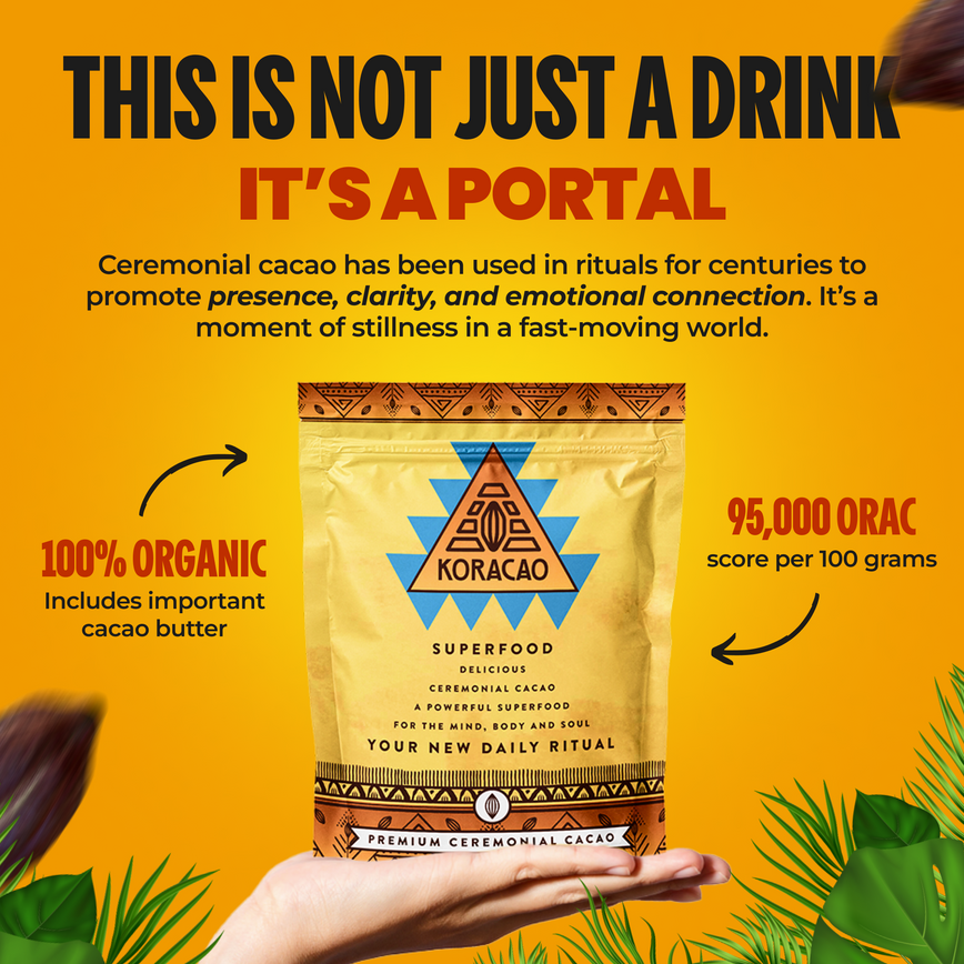 Koracao Ceremonial Cacao – High Flavanol - Coffee Alternative - Mood, Energy & Longevity Superfood - 1LB